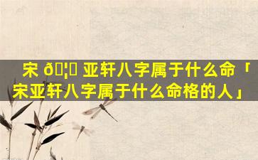 宋 🦄 亚轩八字属于什么命「宋亚轩八字属于什么命格的人」